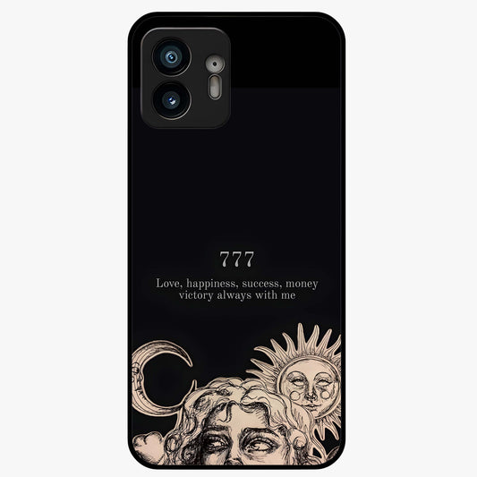 Mystic Victory Aura Glass Case showing flat back view with victory symbol artwork and glossy glass finish.