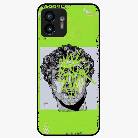 Neo Graffiti Rebellion Glass Case showing flat back view with vibrant graffiti artwork and glossy glass finish.