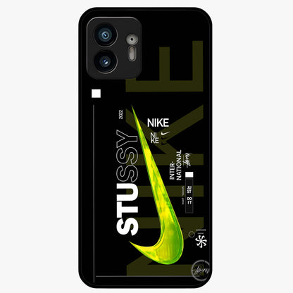 Neon Street Edition Glass Case showing flat back view with neon street style artwork and glossy glass finish.