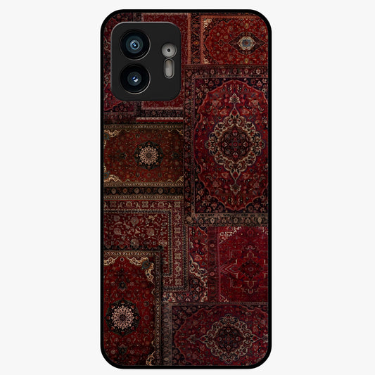 Persian Velvet Tale Glass Case showing flat back view with luxurious Persian velvet pattern artwork and glossy glass finish.