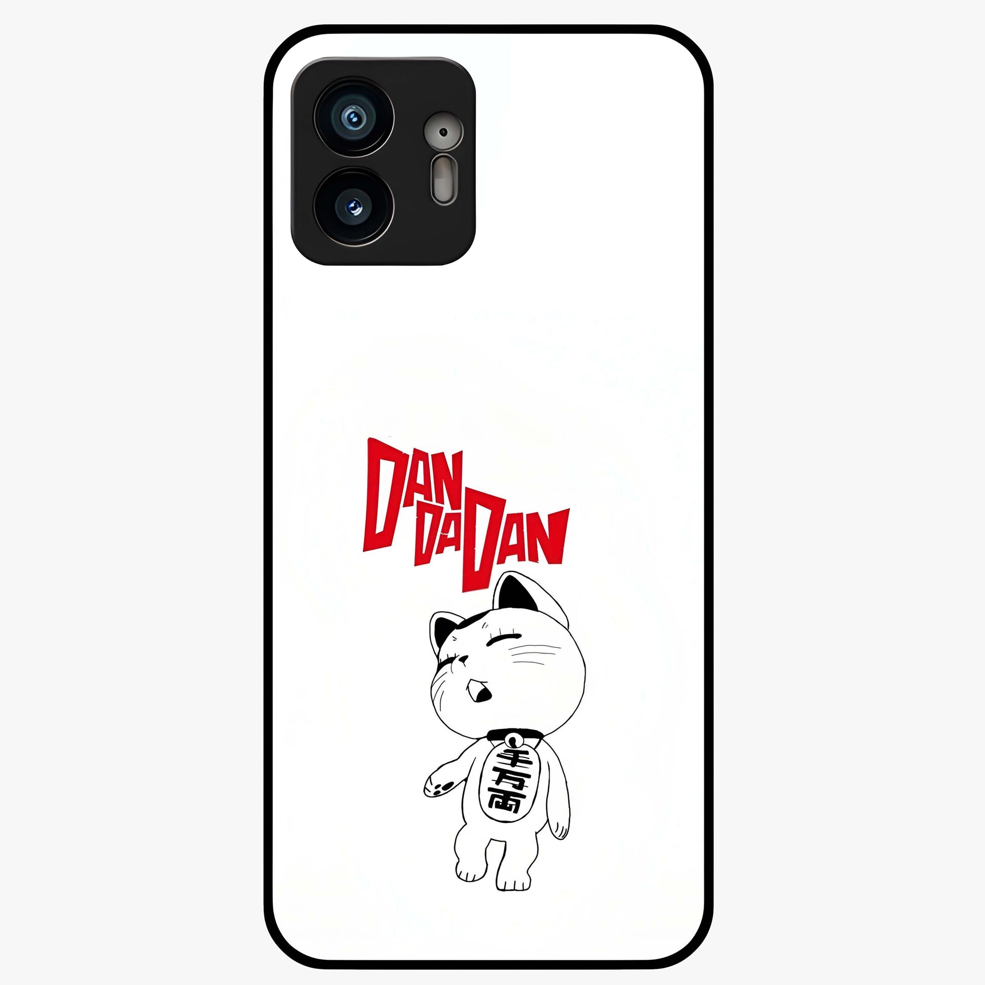 Playful Spirit Charm Glass Case showing flat back view with cheerful charm themed artwork and glossy glass finish.