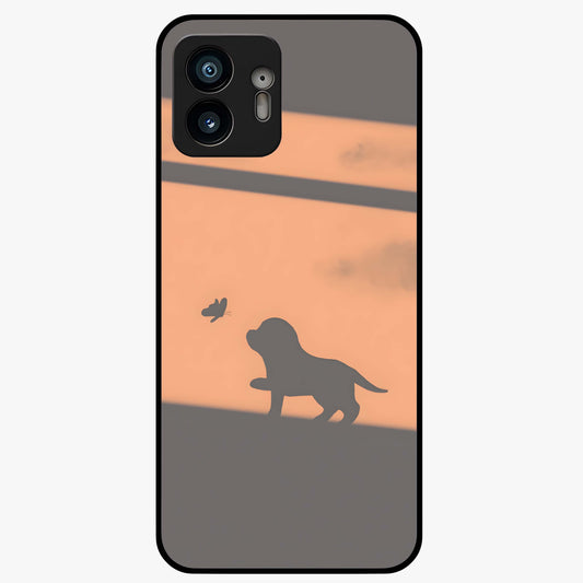 Puppy Shadow Art Glass Case showing flat back view with cute puppy shadow style artwork and glossy glass finish.