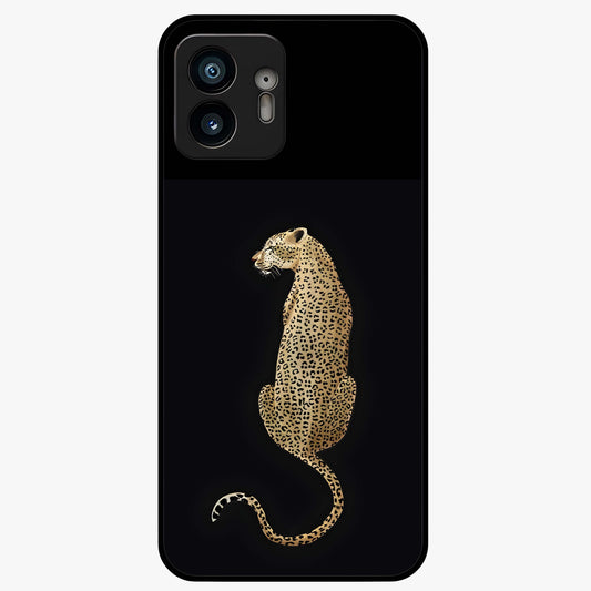 Regal Leopard Glass Case showing flat back view with bold leopard artwork and glossy glass finish.