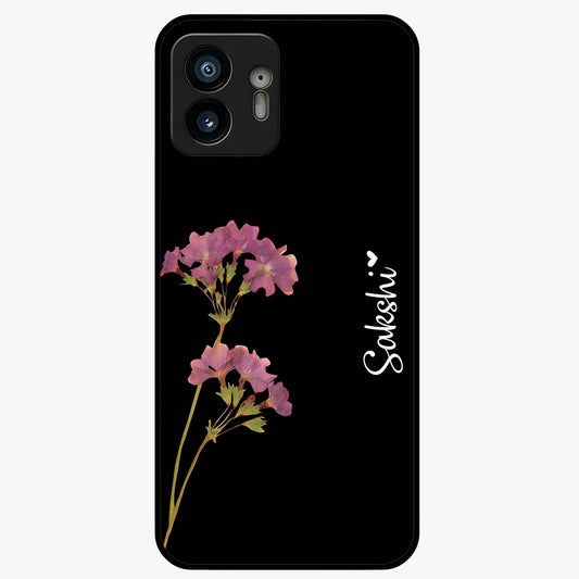 Riching Lavender Flower Custom Name Glass Case showing flat back view with lavender floral artwork and personalized name design.