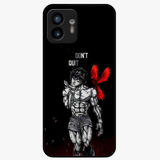 Rise Beyond Limits Glass Case showing flat back view with motivational typography artwork and glossy glass finish.