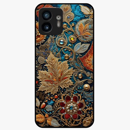 Royal Jewel Garden Glass Case showing flat back view with decorative floral garden artwork and glossy glass finish.