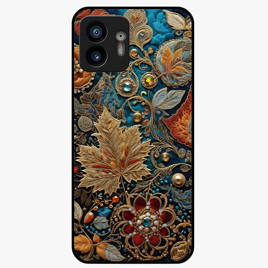 Royal Jewel Garden Glass Case showing flat back view with decorative floral garden artwork and glossy glass finish.