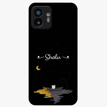 Silent Night Row Glass Case showing flat back view with calm night themed artwork and glossy glass finish.