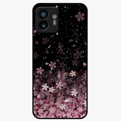 Small Starry Flowers Glass Case showing flat back view with delicate starry floral artwork and glossy glass finish.