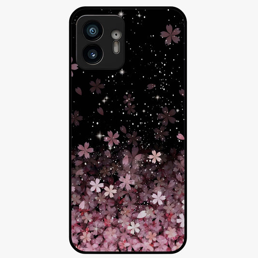 Small Starry Flowers Glass Case showing flat back view with delicate starry floral artwork and glossy glass finish.