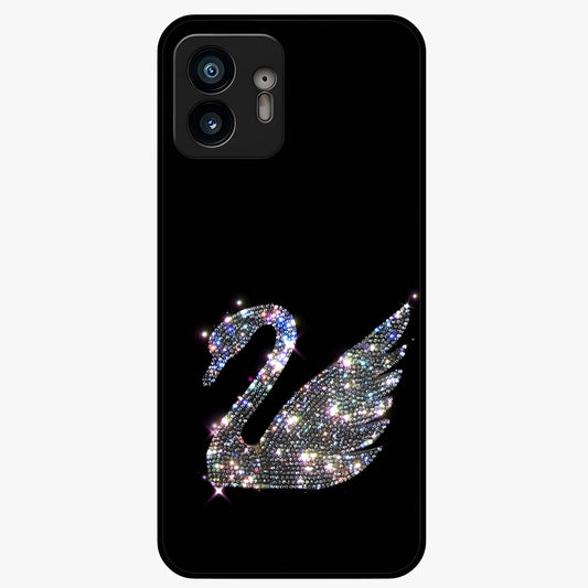 Starlit Swan Grace Glass Case showing flat back view with graceful swan artwork under starry sky and glossy glass finish.