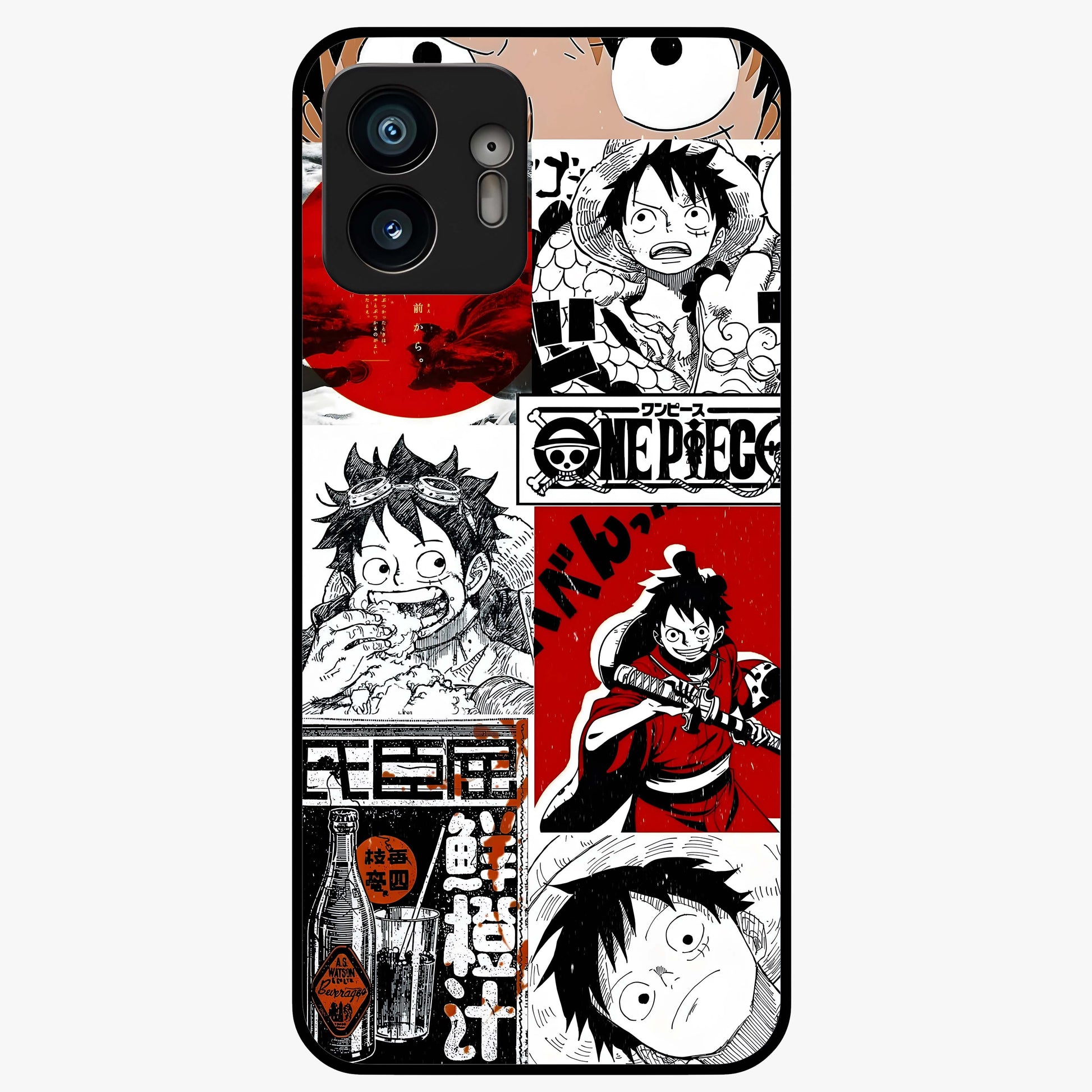 Strawhat Chaos Panels Glass Case showing flat back view with anime inspired chaos panel artwork and glossy glass finish.