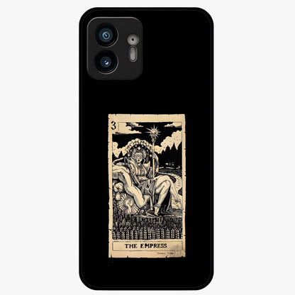 The Empress Glass Case showing flat back view with regal feminine artwork and glossy glass finish.