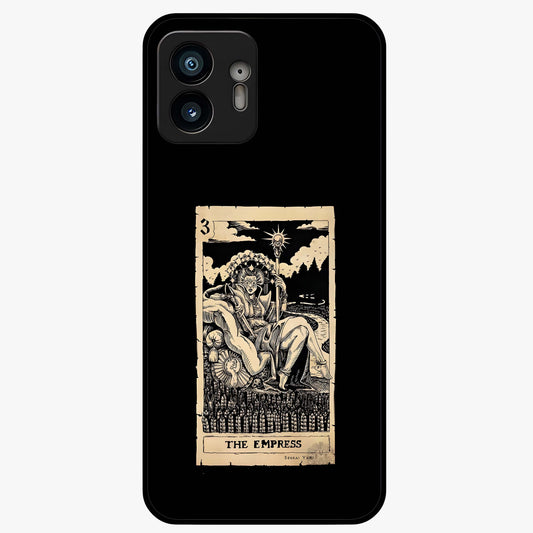 The Empress Glass Case showing flat back view with regal feminine artwork and glossy glass finish.