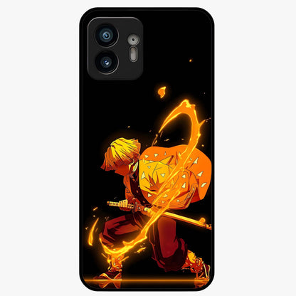 Thunder Flame Execution Glass Case showing flat back view with powerful flame and lightning artwork and glossy glass finish.