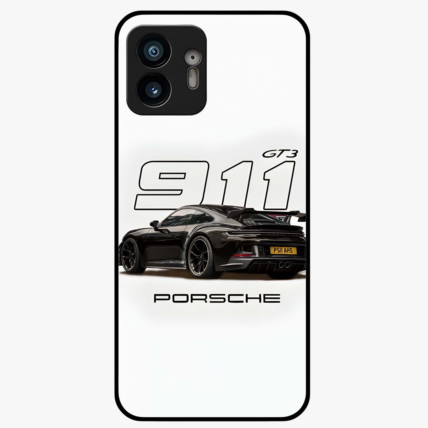 Turbo Legacy Icon Glass Case showing flat back view with iconic sports car inspired artwork and glossy glass finish.