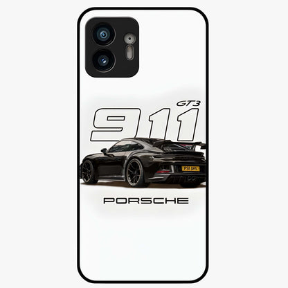 Turbo Legacy Icon Glass Case showing flat back view with iconic sports car inspired artwork and glossy glass finish.