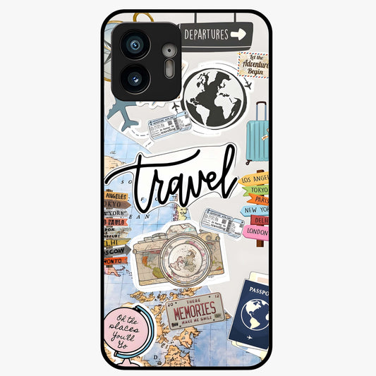 Wanderlust Journal Glass Case showing flat back view with travel inspired artwork and glossy glass finish.