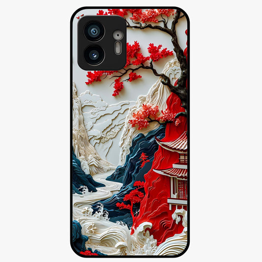 Whispers Of Sakura Waves Glass Case showing flat back view with cherry blossom wave artwork and glossy glass finish.
