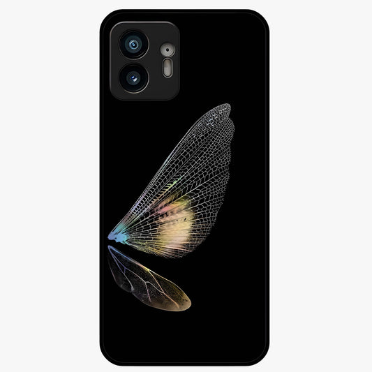 Whispers Of Wings Glass Case showing flat back view with graceful wing inspired artwork and glossy glass finish.