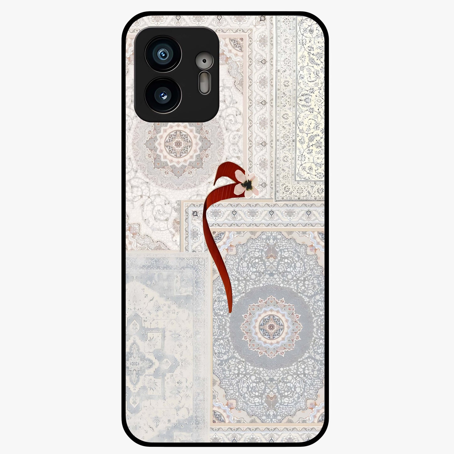 White Aesthetic Bow Glass Case showing flat back view with minimal bow artwork and glossy glass finish.
