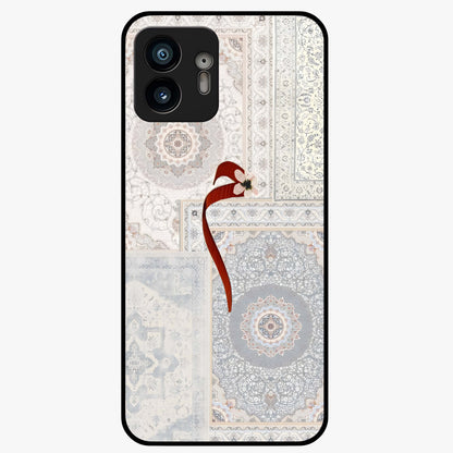 White Aesthetic Bow Glass Case showing flat back view with minimal bow artwork and glossy glass finish.