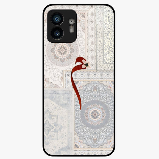 White Aesthetic Bow Glass Case showing flat back view with minimal bow artwork and glossy glass finish.