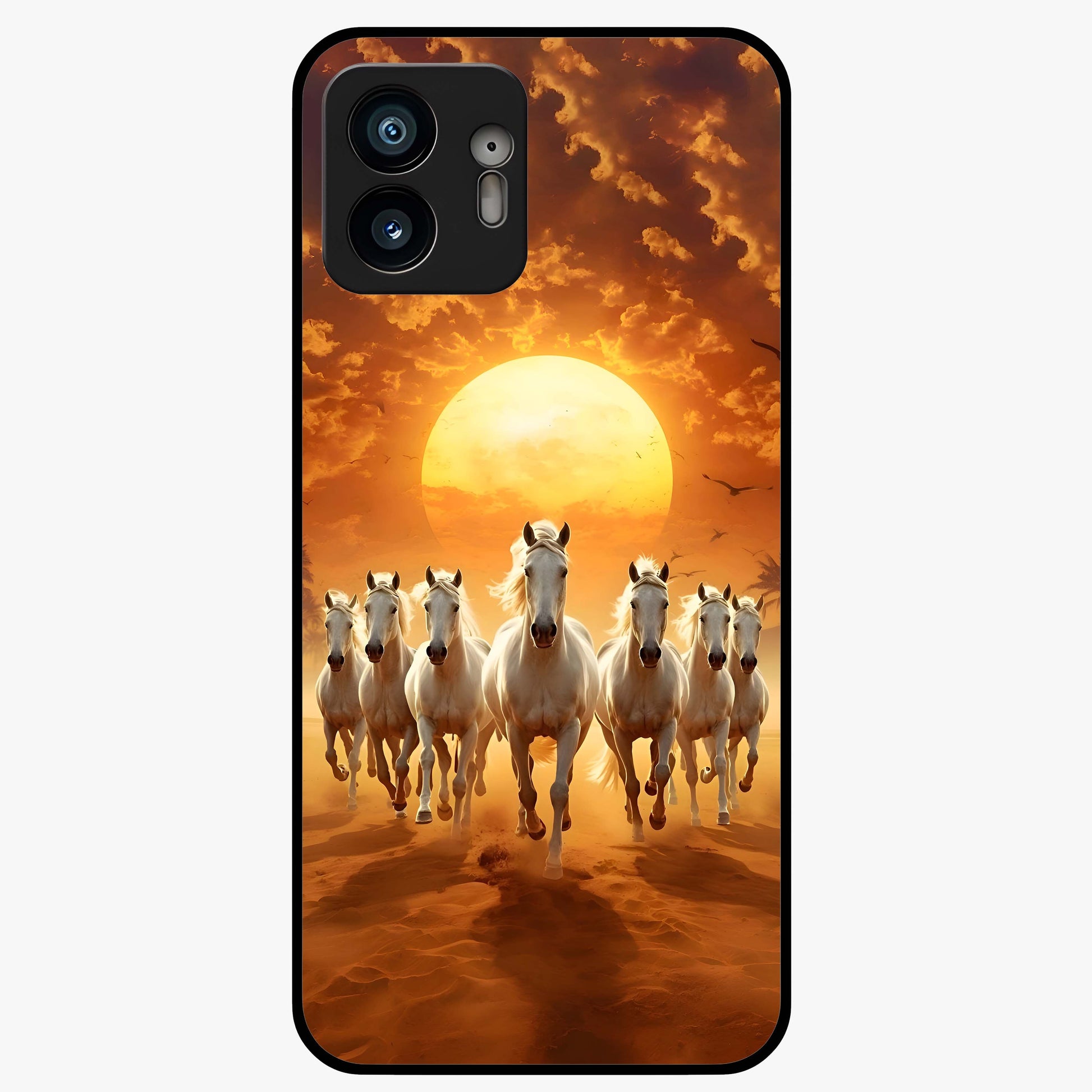 Wild Sunset Majesty Glass Case showing flat back view with majestic sunset landscape artwork and glossy glass finish.