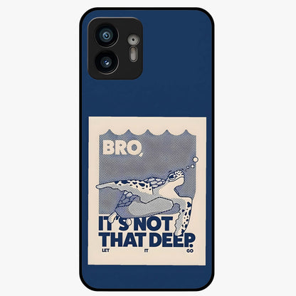 Worry Less Swim Glass Case showing flat back view with playful motivational artwork and glossy glass finish.