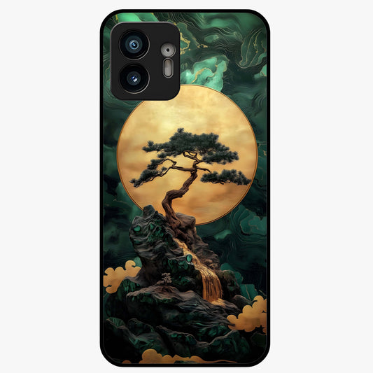 Zen Moon Rise Glass Case showing flat back view with calm moonrise artwork and glossy glass finish.