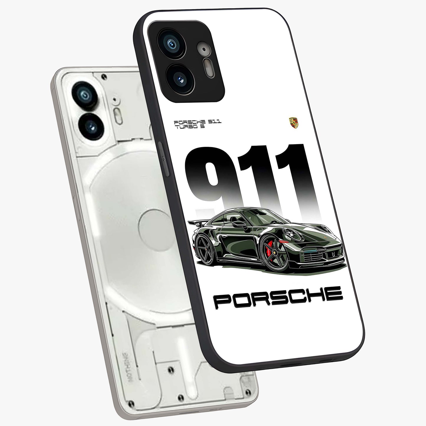 911 Turbo Dominance Glass Case displayed in premium angled mockup highlighting sporty car illustration and sleek glass surface.