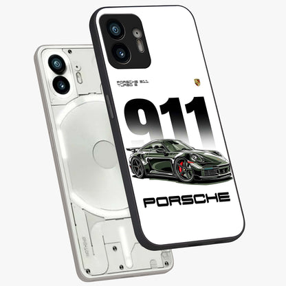 911 Turbo Dominance Glass Case displayed in premium angled mockup highlighting sporty car illustration and sleek glass surface.