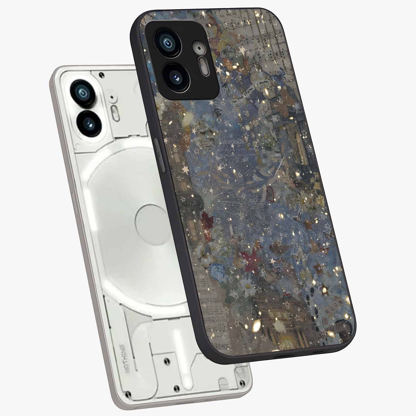 Aesthetic Astrolophia Glass Case displayed in angled mockup highlighting artistic aesthetic elements and smooth glass surface.
