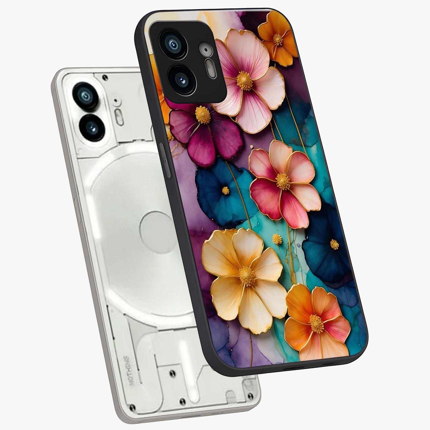 Artlyn Grace Flower Pattern Glass Case displayed in angled mockup highlighting delicate flower pattern design and smooth glass surface.