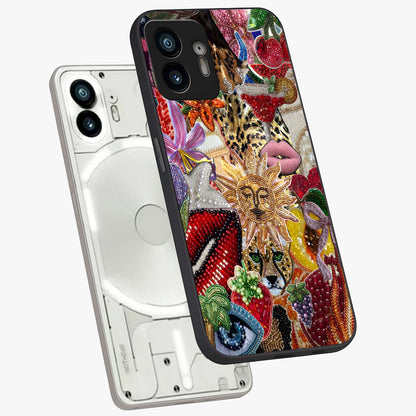 Beaded Fashion Jungle Glass Case displayed in angled mockup highlighting colorful fashion bead design and artistic pattern.