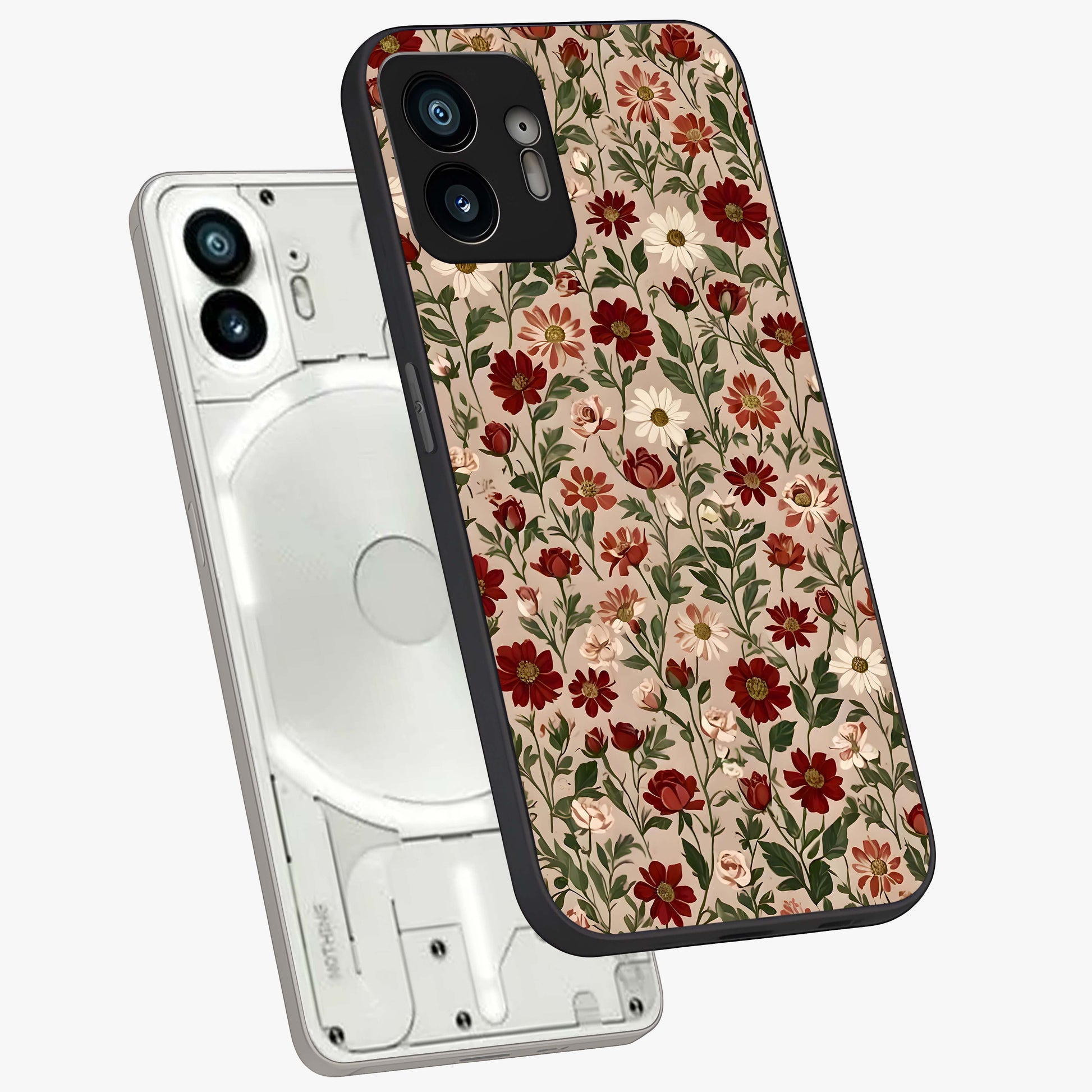 Biege Flower With Leaf Glass Case displayed in angled mockup highlighting minimal floral leaf design and elegant aesthetic.