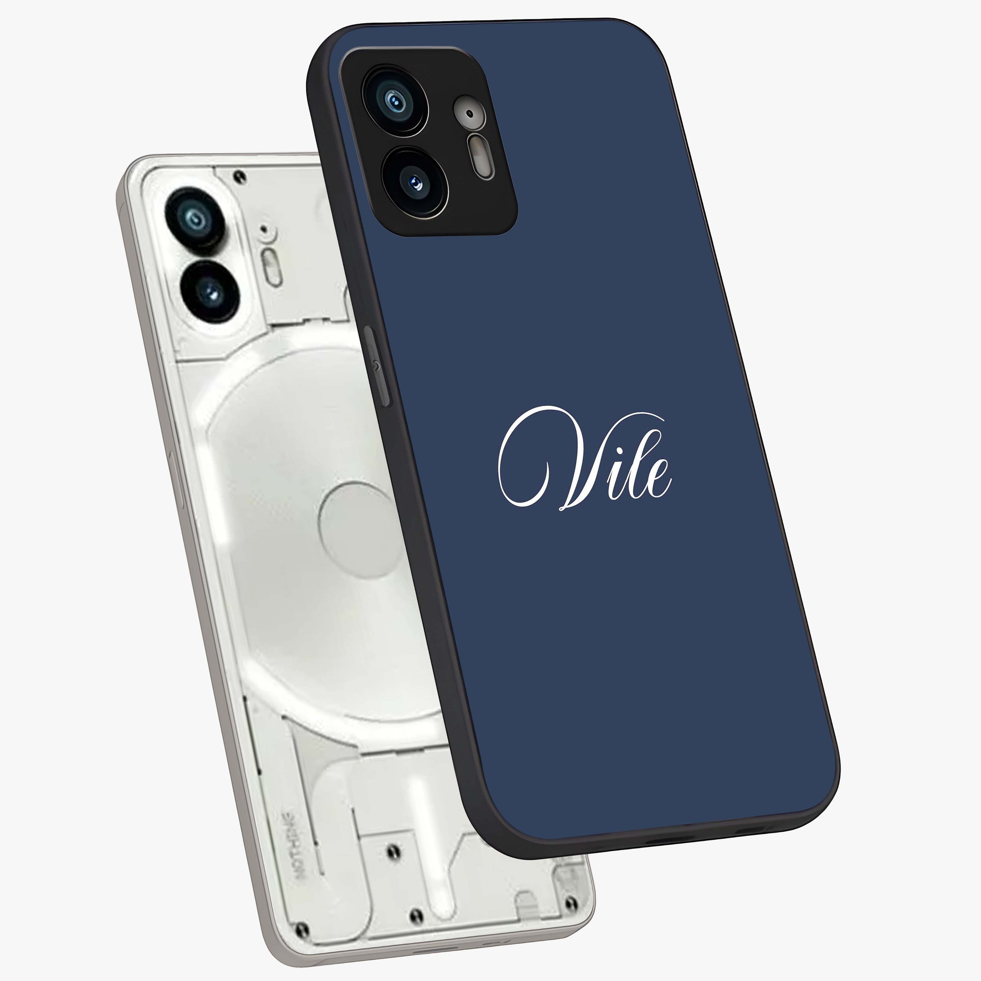Blue Vintage Floral Pattern Glass Case showing flat back view with elegant vintage floral artwork and glossy glass finish.