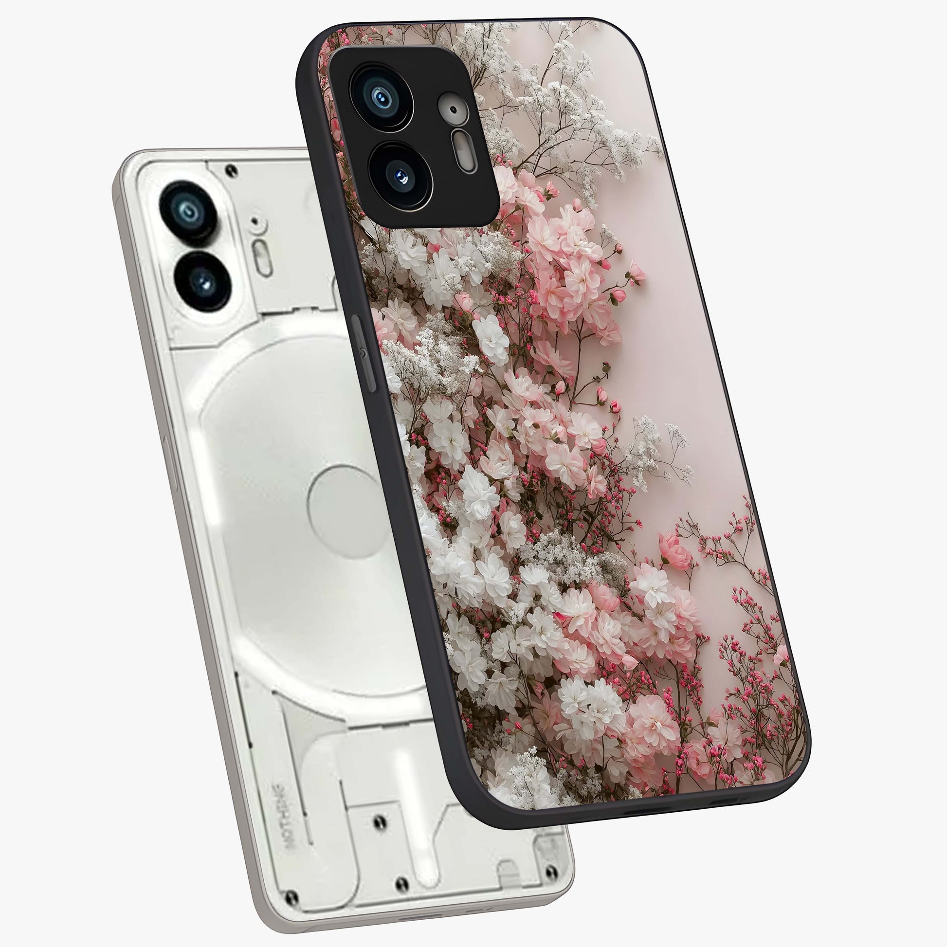 Blush Blossom Cloud Glass Case displayed in angled mockup highlighting soft cloud and blossom design with pastel aesthetic.