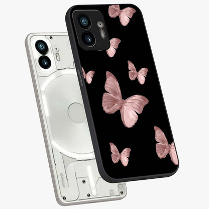 Butterfly Pattern Glass Case displayed in angled mockup highlighting delicate butterfly design and aesthetic pattern style.