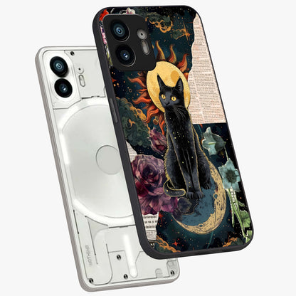 Celestial Black Cat Glass Case displayed in angled mockup highlighting cosmic black cat design with celestial aesthetic.