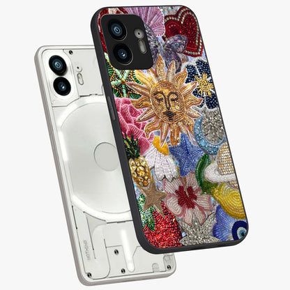 Celestial Floral and Playful Glass Case displayed in angled mockup highlighting playful floral design with dreamy celestial elements.