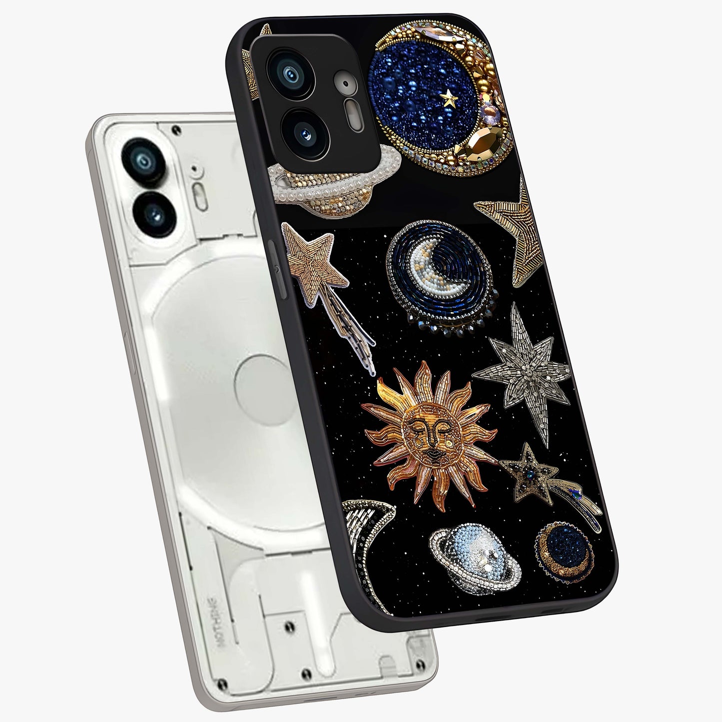 Celestial Gem Constellations Glass Case displayed in angled mockup highlighting gemstone inspired constellation design.