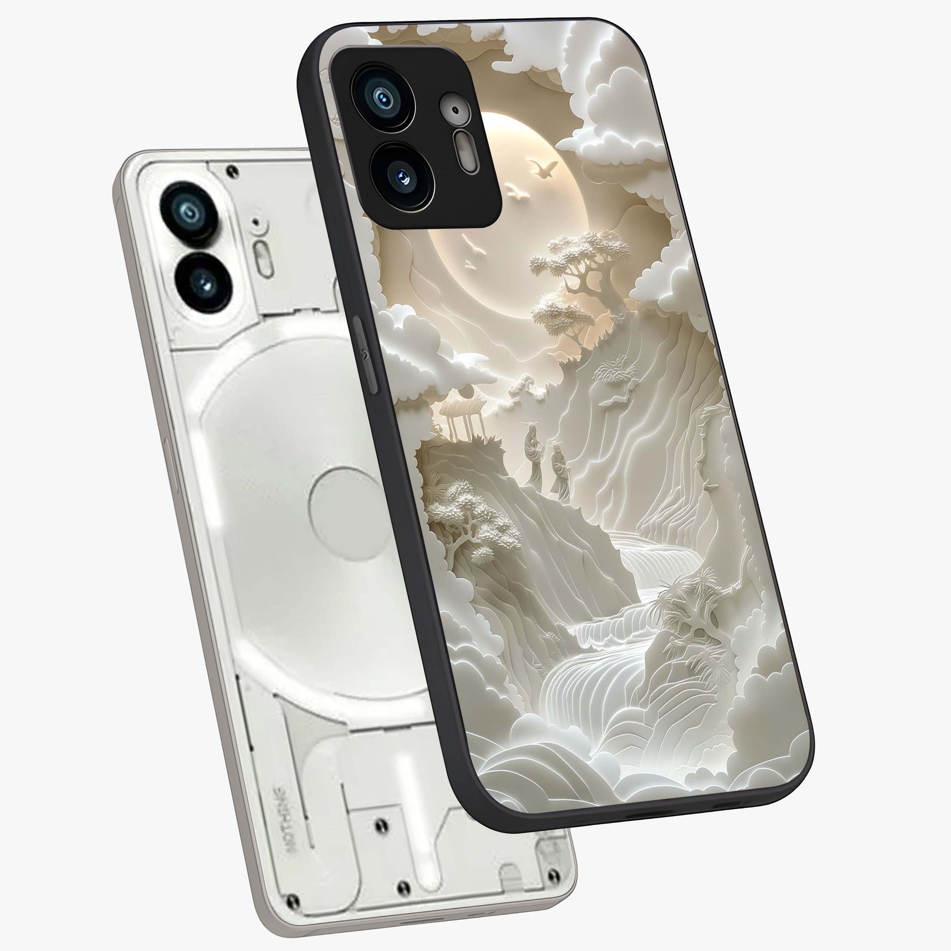 Celestial Origami Glass Case displayed in angled mockup highlighting geometric origami design with cosmic aesthetic theme.