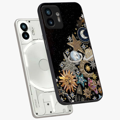Cosmic Sparkle Dreams Glass Case displayed in angled mockup highlighting dreamy star sparkle design with celestial aesthetic.