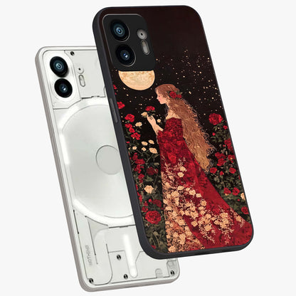 Crimson Dreams Glass Case displayed in angled mockup highlighting soft crimson aesthetic design with artistic theme.