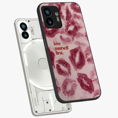 Crimson Kiss Love Glass Case displayed in angled mockup highlighting bold love inspired design with modern aesthetic style.