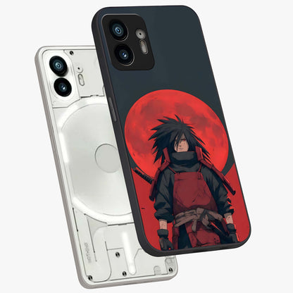 Crimson Moon Warlord Glass Case displayed in angled mockup highlighting dramatic crimson moon design with fantasy aesthetic.