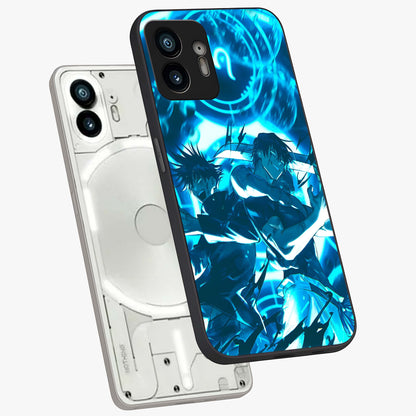 Cursed Energy Clash Glass Case displayed in angled mockup highlighting powerful battle inspired graphic with anime style aesthetic.