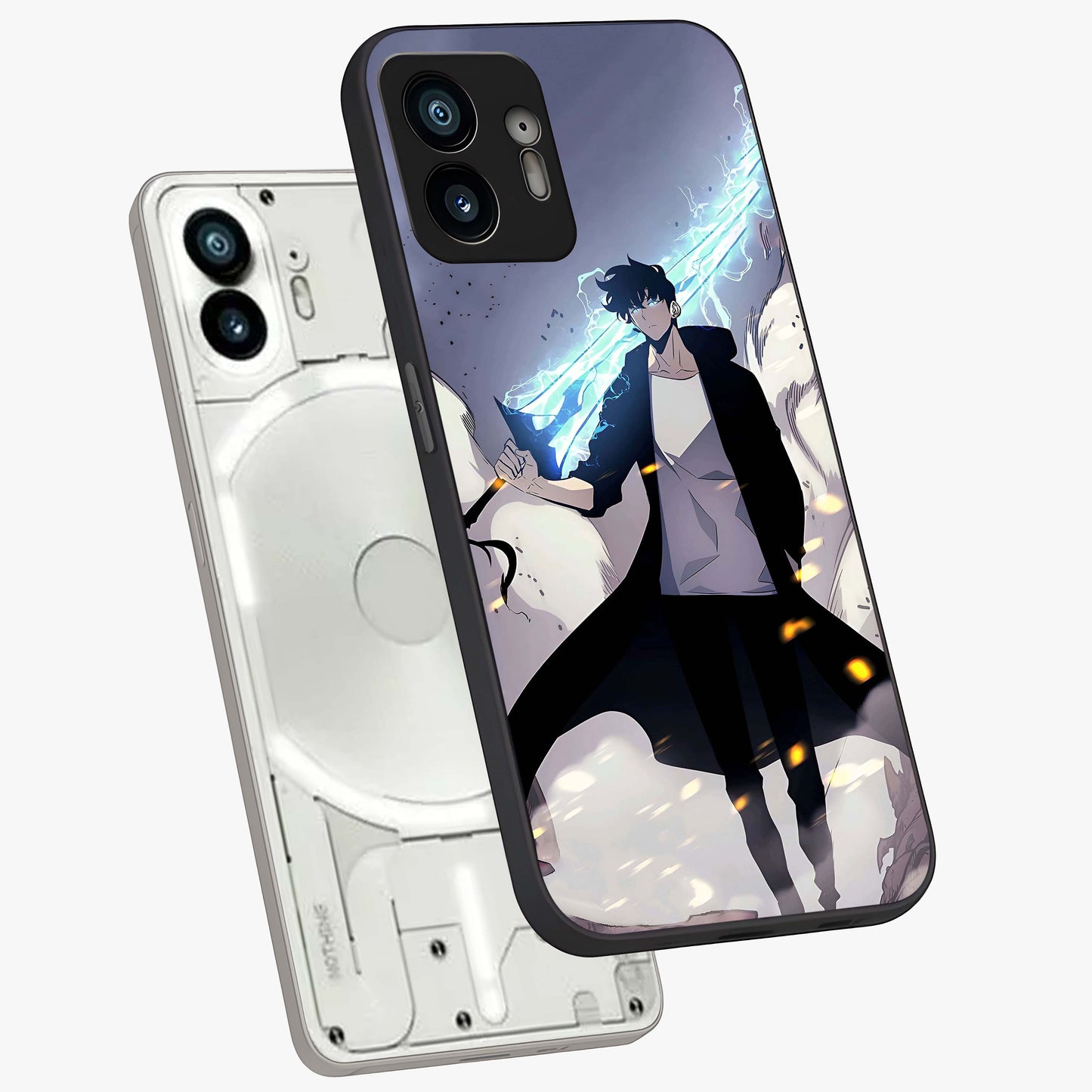 Dark Lightning Anime Warrior Glass Case displayed in angled mockup highlighting powerful lightning themed anime illustration.