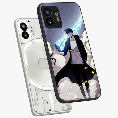 Dark Lightning Anime Warrior Glass Case displayed in angled mockup highlighting powerful lightning themed anime illustration.